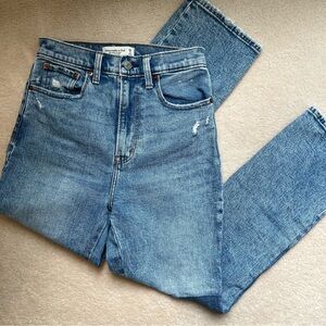 Abercrombie Ankle Straight Ultra High Rise Patch Blue Denim Jeans Size 26